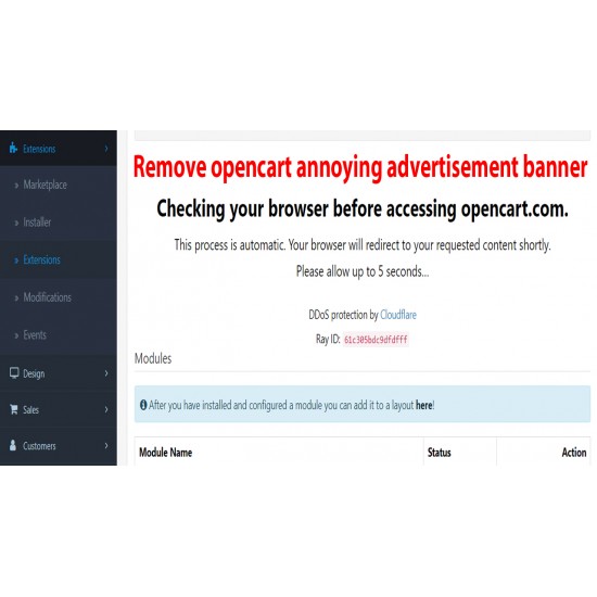 Remove opencart annoying advertisement banner